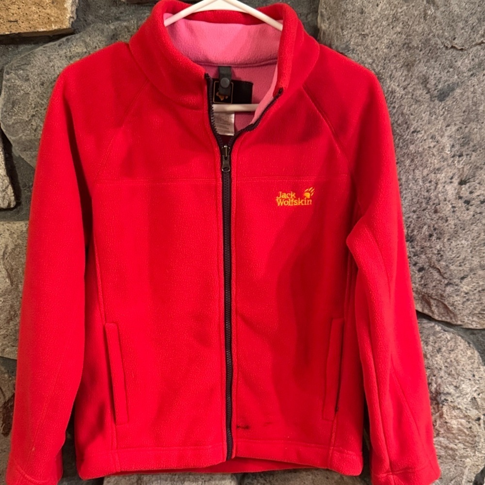 Jack Wolfskin Kids Bright Red Heavy Fleece Zip Up Jacket size medium